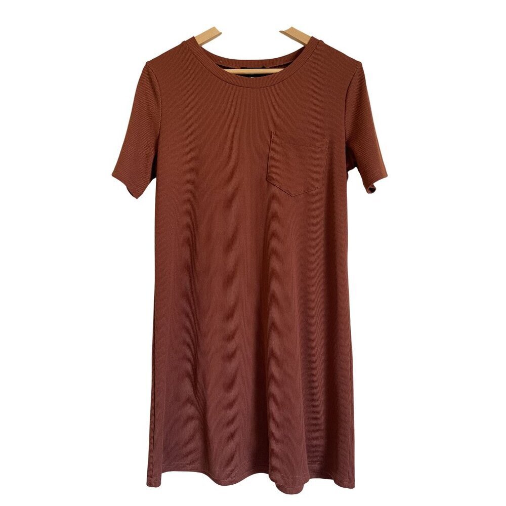 Heyson Size Medium Orange Cinnamon Brown Ribbed T-Shirt Dress - Picture 1 of 8